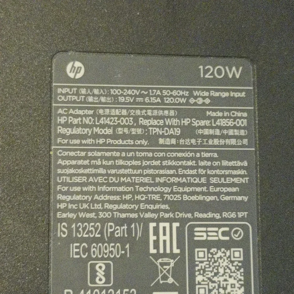HP 120W Laptop AC Adapter Charger TPN-DA19 L41423-003 Blue Tip Power Cord a11